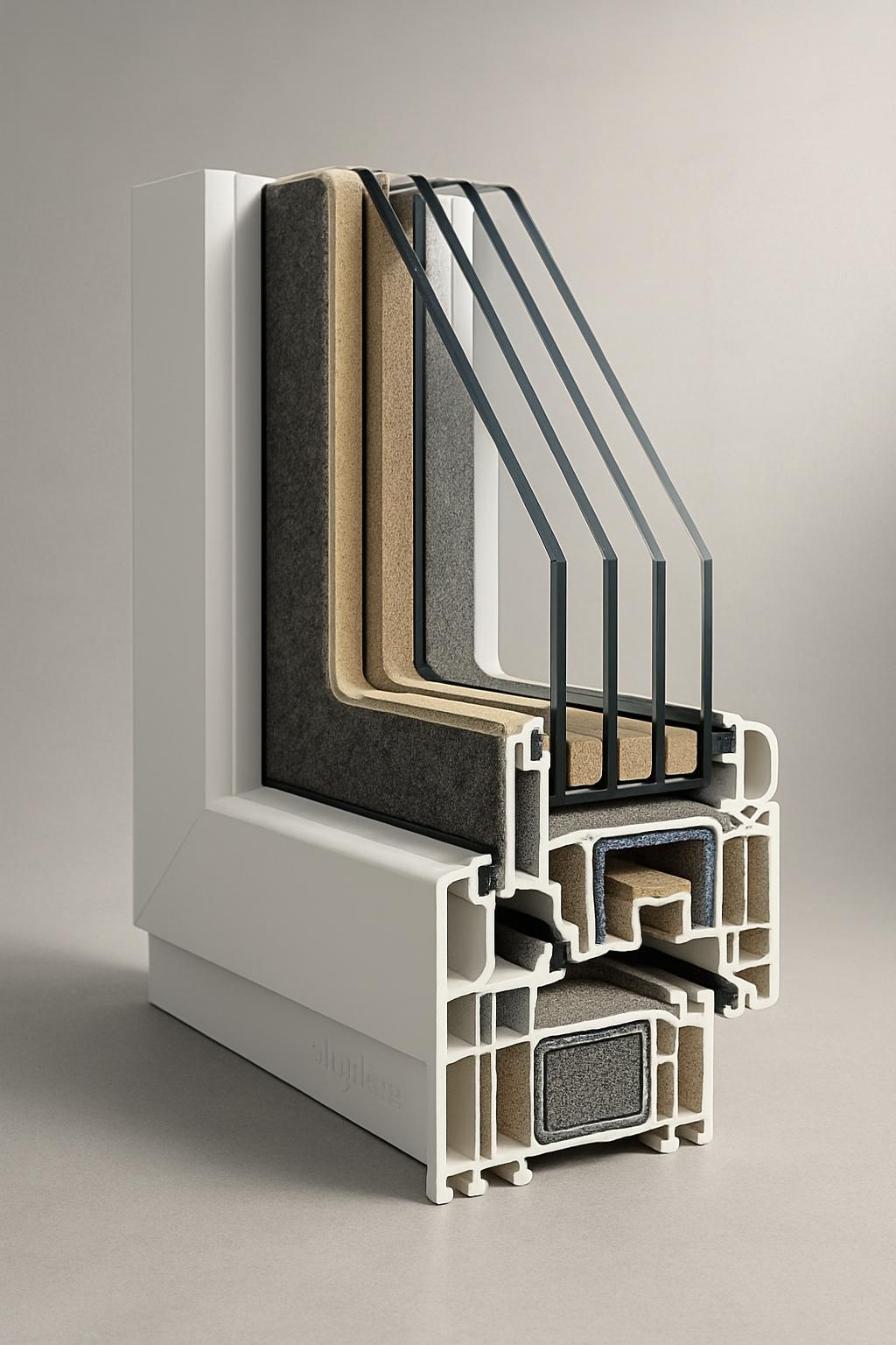 **Cross Section of a Window Frame** This image presents a labelled cross-section of a window frame, showcasing its interna...